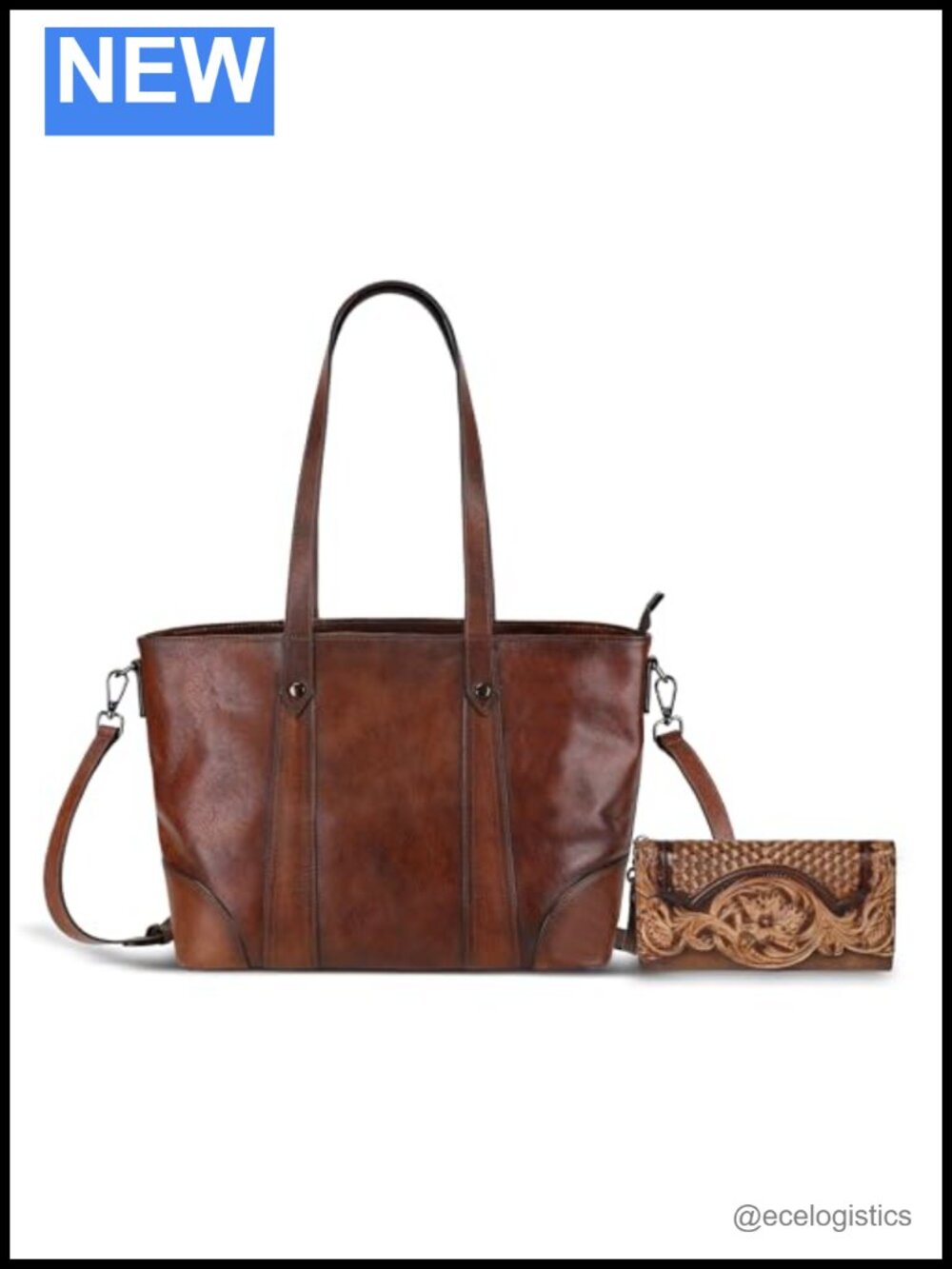 Genuine Leather Women's Wallet & Tote Bag Set with Removable Strap